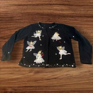 Black Fairy Angel Cardigan Xmas Sweater Women's Sparkle Stars Beaded Neckline‎